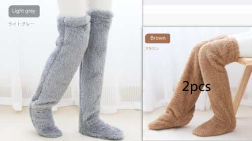 Over Knee High Fuzzy Long Socks Winter Warm Cold Leg Knee Joint Cold-proof Stockings Home Floor Sleeping Socks (Option: Set2-Average Size)