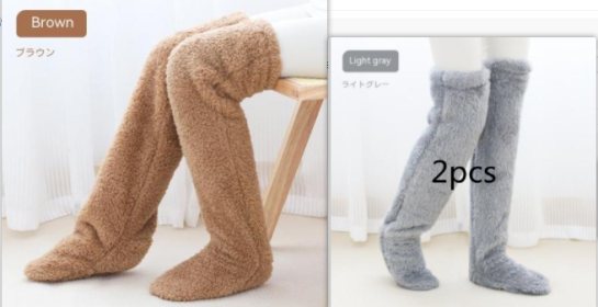 Over Knee High Fuzzy Long Socks Winter Warm Cold Leg Knee Joint Cold-proof Stockings Home Floor Sleeping Socks (Option: Set1-Average Size)