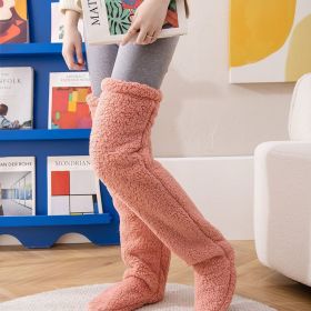 Over Knee High Fuzzy Long Socks Winter Warm Cold Leg Knee Joint Cold-proof Stockings Home Floor Sleeping Socks (Option: Coral Pink-Average Size)