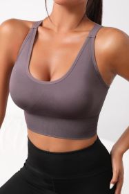 Scoop Neck Long Active Bra (Color: Dusty Purple, size: S)