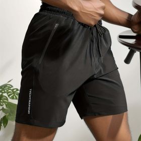 Summer Gym Shorts QuickDry Comfy Stylish with Zippered Pockets (Color: black, size: XXXL(40))