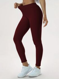 Women's Yoga Pants High Waist Lift High Elastic Tight Fitness Trousers (Option: Wine Red-2XL)